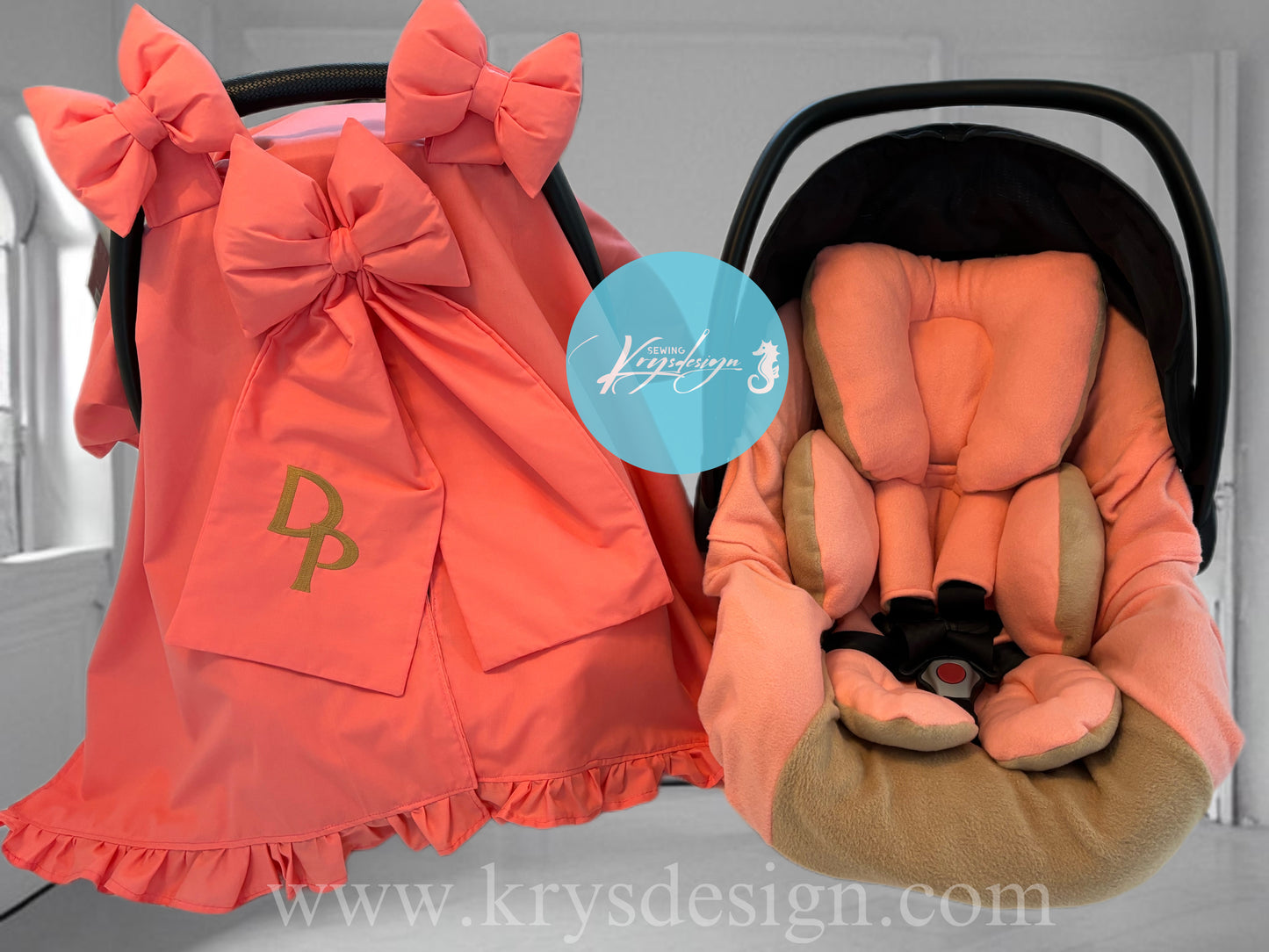 Set para car seat Coral y Beige (5 piezas )