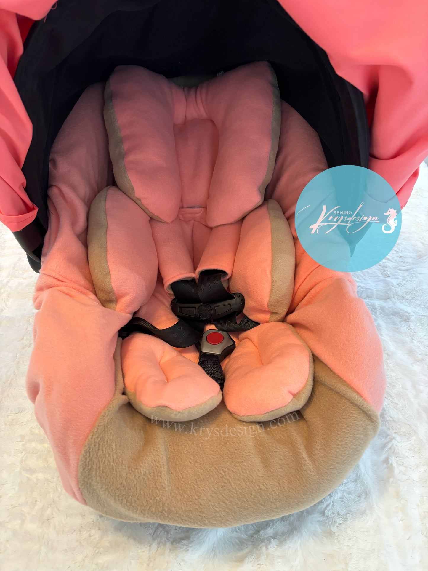 Set para car seat Coral y Beige (5 piezas )