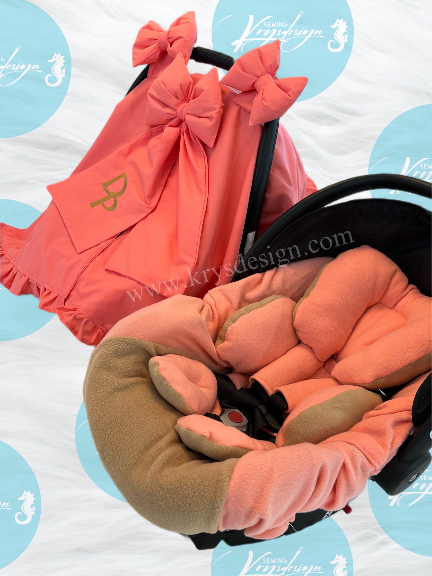 Set para car seat Coral y Beige (5 piezas )