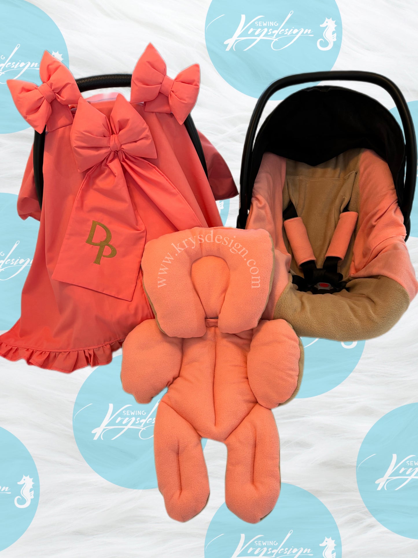 Set para car seat Coral y Beige (5 piezas )