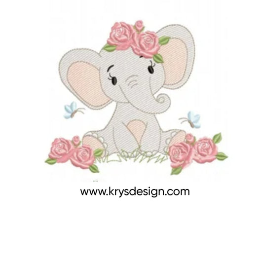 Elefante con flores y mariposas