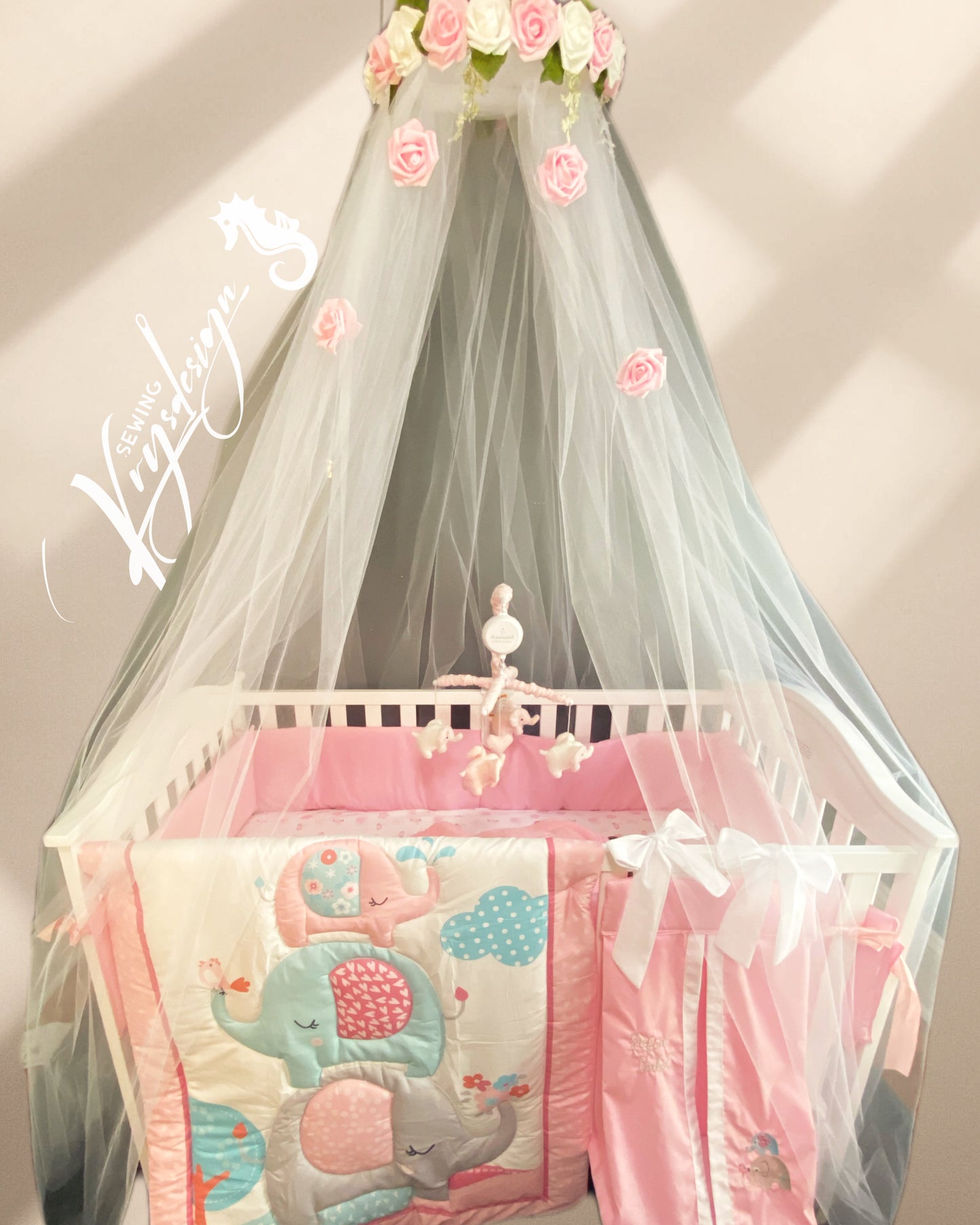 Elephant crib set for girl